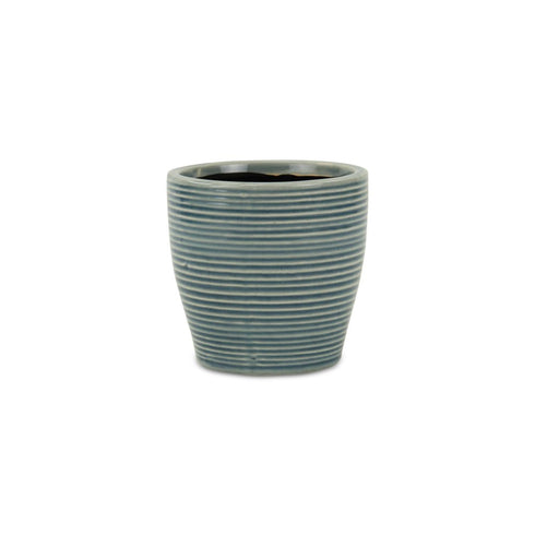 Blue Ceramic 22 Ounce Striped Round Distressed Pot Planter