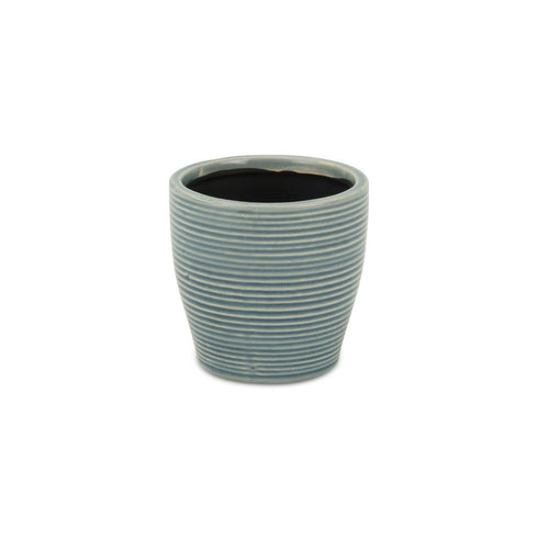Blue Ceramic 22 Ounce Striped Round Distressed Pot Planter