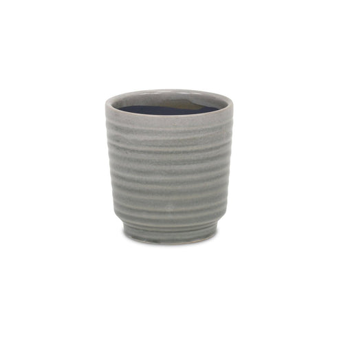 Gray Ceramic 19 Ounce Striped Round Distressed Pot Planter