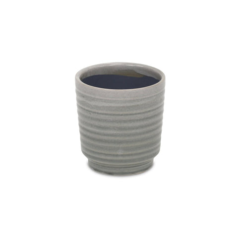 Gray Ceramic 19 Ounce Striped Round Distressed Pot Planter