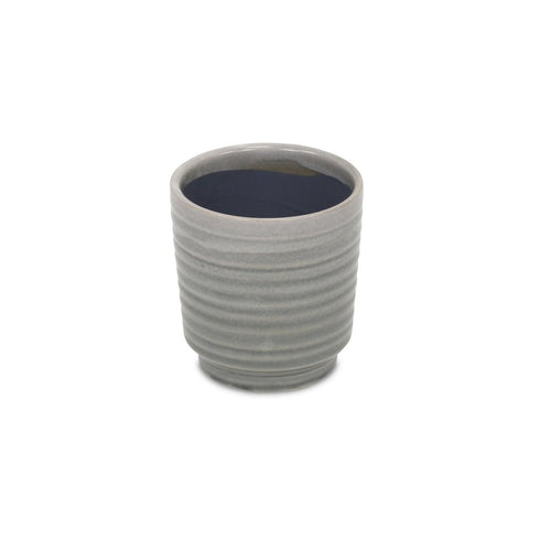 Gray Ceramic 19 Ounce Striped Round Distressed Pot Planter