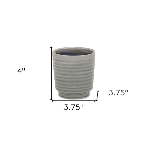 Gray Ceramic 19 Ounce Striped Round Distressed Pot Planter