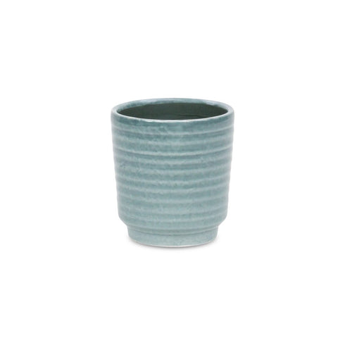 Green Ceramic 15 Ounce Striped Round Distressed Pot Planter