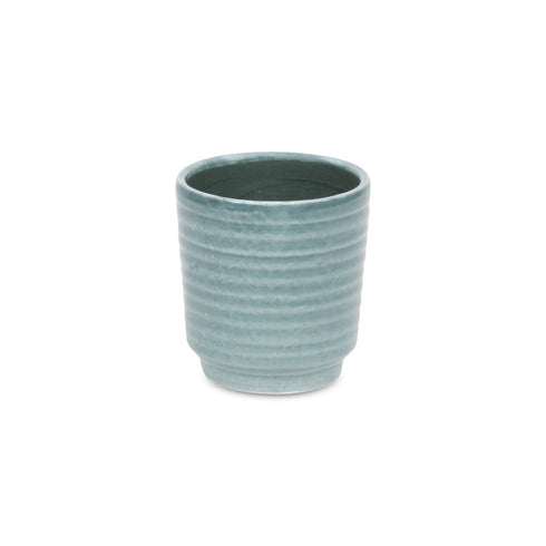 Green Ceramic 15 Ounce Striped Round Distressed Pot Planter