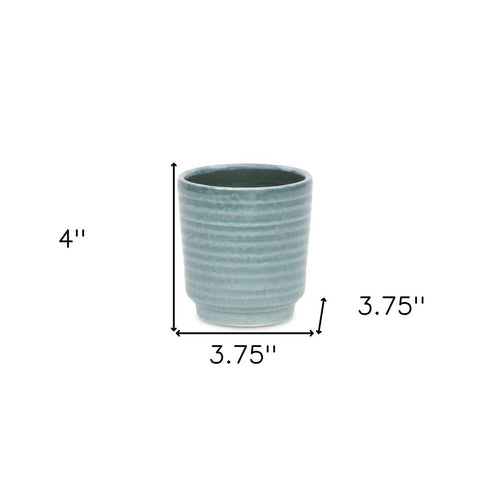 Green Ceramic 15 Ounce Striped Round Distressed Pot Planter