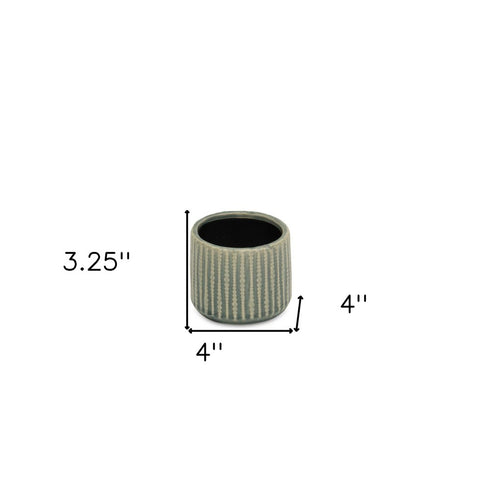 Beige And Green Ceramic 12 Ounce Striped Round Distressed Pot Planter