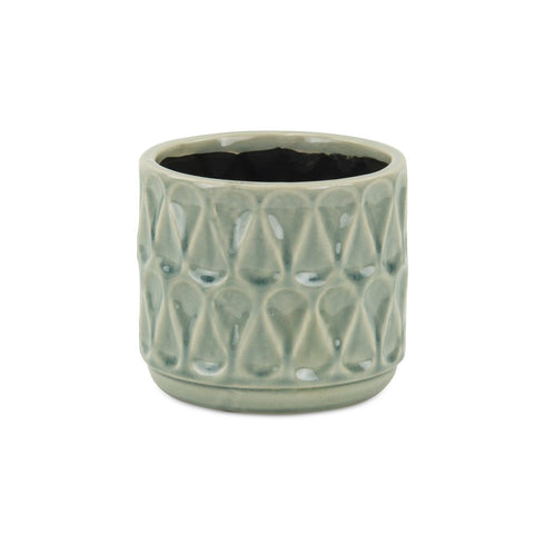 Green Ceramic 10 Ounce Geometric Round Distressed Pot Planter