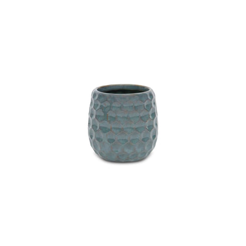 Blue And Gold Ceramic 20 Ounce Geometric Round Distressed Pot Planter