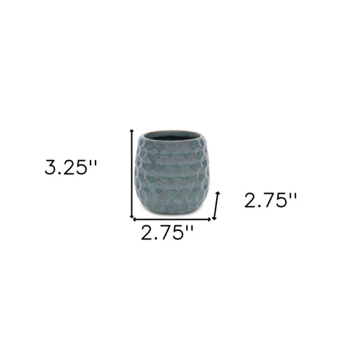 Blue And Gold Ceramic 20 Ounce Geometric Round Distressed Pot Planter