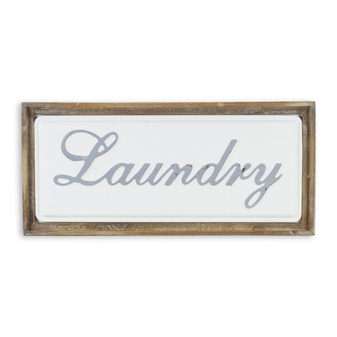 11" X 24" Brown and White Laundry Wood and Metal Wall Decor