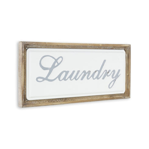 11" X 24" Brown and White Laundry Wood and Metal Wall Decor