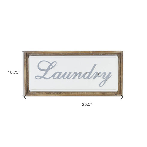 11" X 24" Brown and White Laundry Wood and Metal Wall Decor