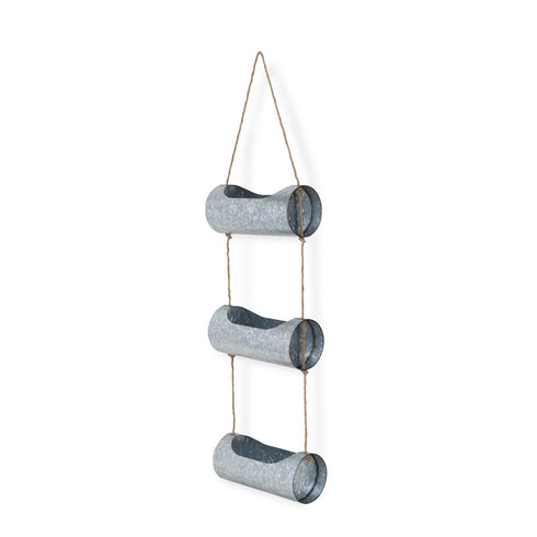 Silver Galvanized Metal Three Tier Hanging Planter