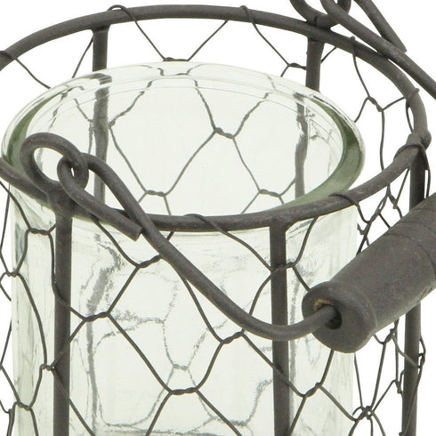 5" Clear and Brown Metal Tabletop Lantern Candle Holder