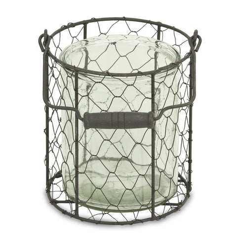 6" Brown and Clear Wire Basket and Glass Jar