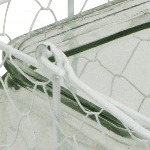 5.5" White and Clear Wire Basket Glass Jar
