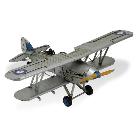 5" Blue and Gray Metal Hand Painted Model Airplane Tabletop Sculpture
