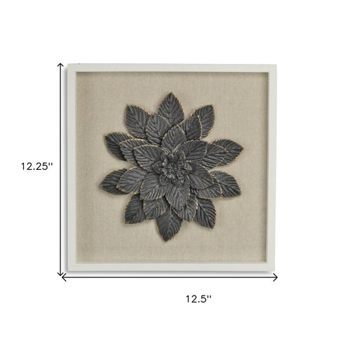 12" X 13" Black And Gold Flower Wood and Metal Wall Decor