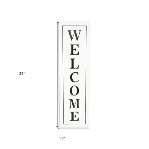 39" X 11" White and Black Welcome Metal Wall Decor