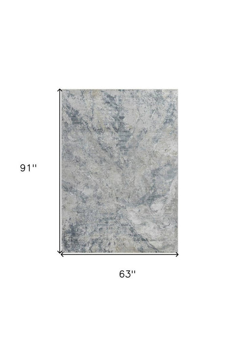 5' X 8' Blue And Gray Abstract Area Rug