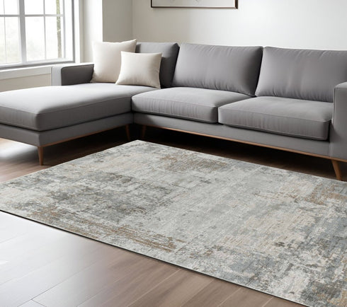 8' X 10' Beige And Gray Abstract Area Rug