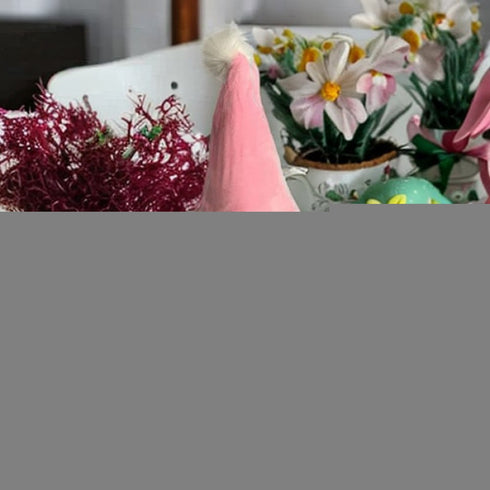 30" Pink and White Fabric Christmas Standing Gnome Tabletop Sculpture