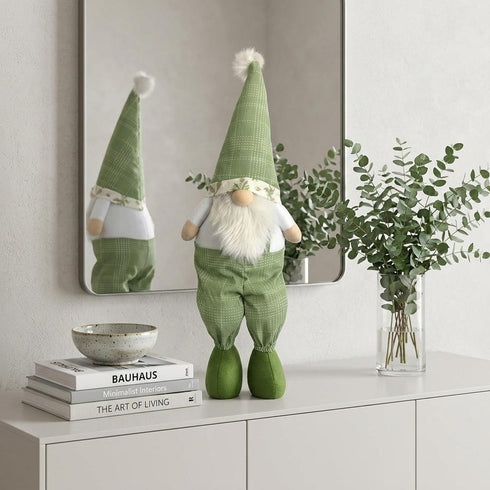 30" Green and White Fabric Christmas Standing Gnome Tabletop Sculpture