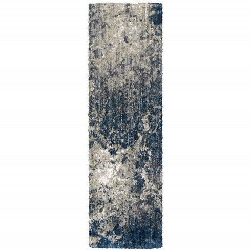 8' X 11' Blue And Gray Abstract Shag Area Rug