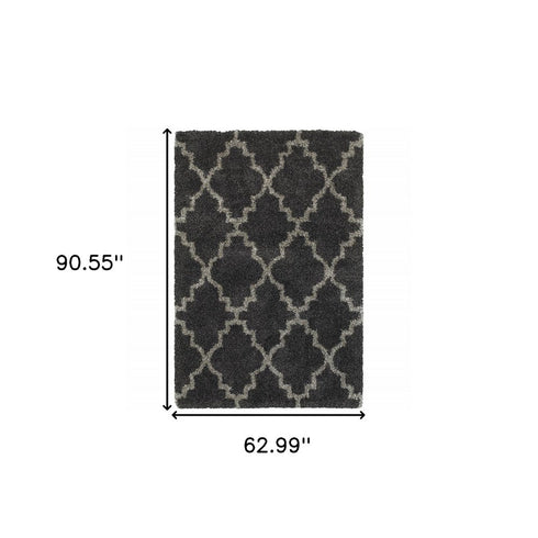 8' X 11' Charcoal And Grey Geometric Shag Power Loom Stain Resistant Area Rug