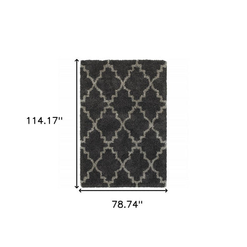 8' X 11' Charcoal And Grey Geometric Shag Power Loom Stain Resistant Area Rug