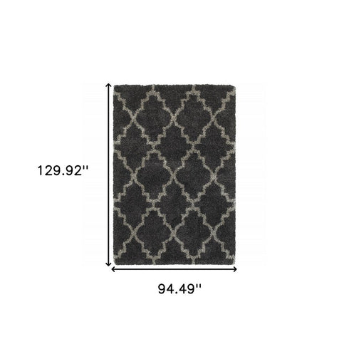 8' X 11' Charcoal And Grey Geometric Shag Power Loom Stain Resistant Area Rug