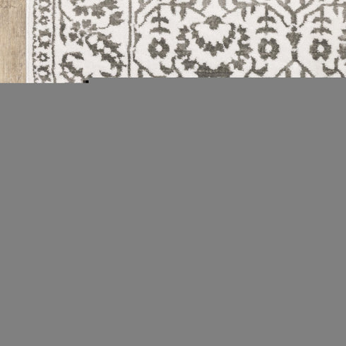 8' X 11' Gray And White Floral Distressed Area Rug