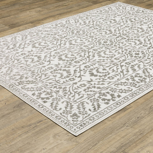 8' X 11' Gray And White Floral Distressed Area Rug