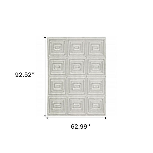 8' X 11' Gray And White Geometric Distressed Area Rug