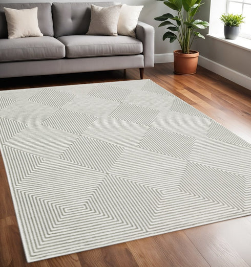 8' X 11' Gray And White Geometric Distressed Area Rug