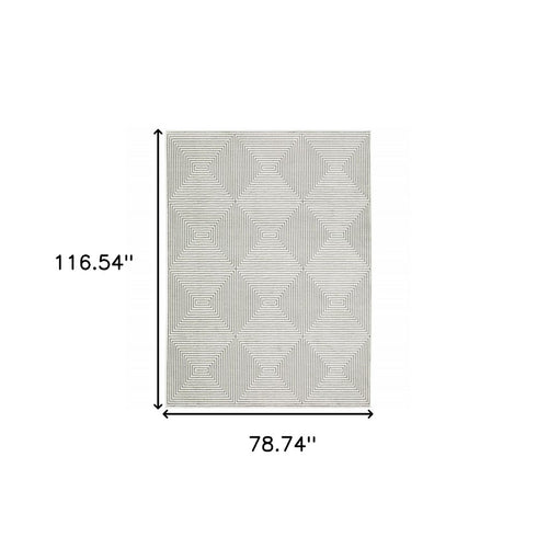 8' X 11' Gray And White Geometric Distressed Area Rug