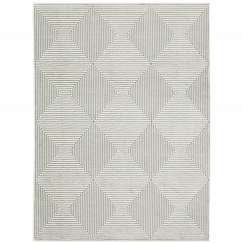 8' X 11' Gray And White Geometric Distressed Area Rug