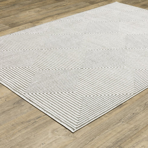 8' X 11' Gray And White Geometric Distressed Area Rug
