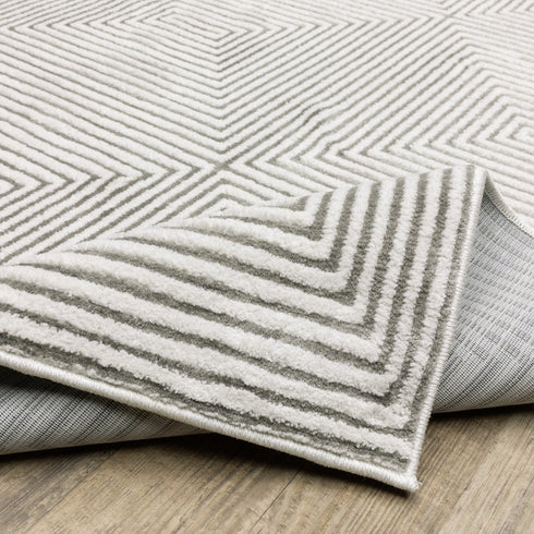 8' X 11' Gray And White Geometric Distressed Area Rug