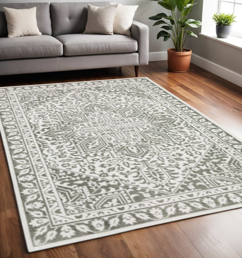 8' X 11' Gray And White Oriental Distressed Area Rug