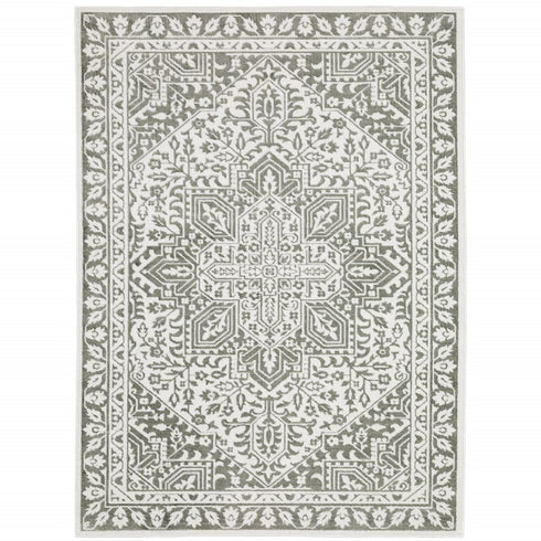 8' X 11' Gray And White Oriental Distressed Area Rug