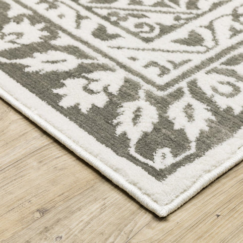 8' X 11' Gray And White Oriental Distressed Area Rug