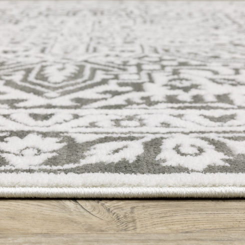 8' X 11' Gray And White Oriental Distressed Area Rug