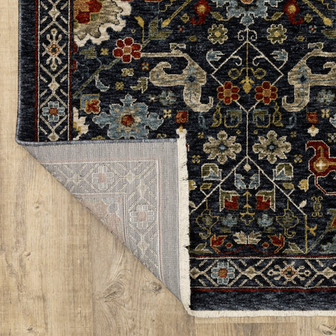 8' X 11' Blue Ivory And Red Oriental Area Rug With Fringe