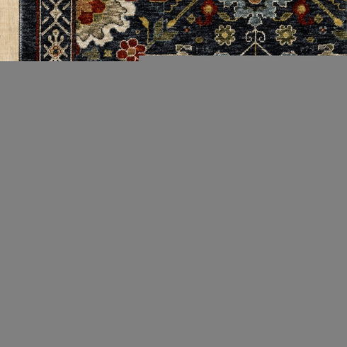 8' X 11' Blue Ivory And Red Oriental Area Rug With Fringe