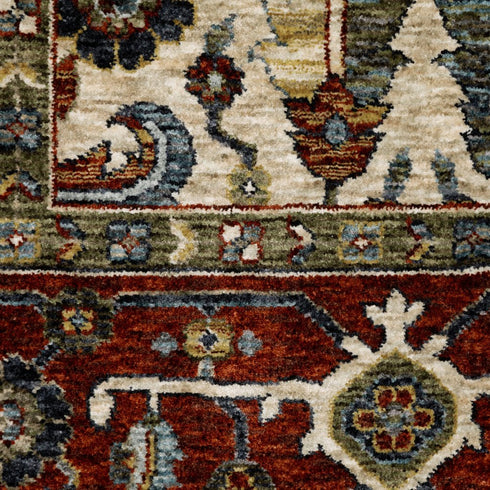 8' X 11' Ivory And Red Oriental Area Rug With Fringe