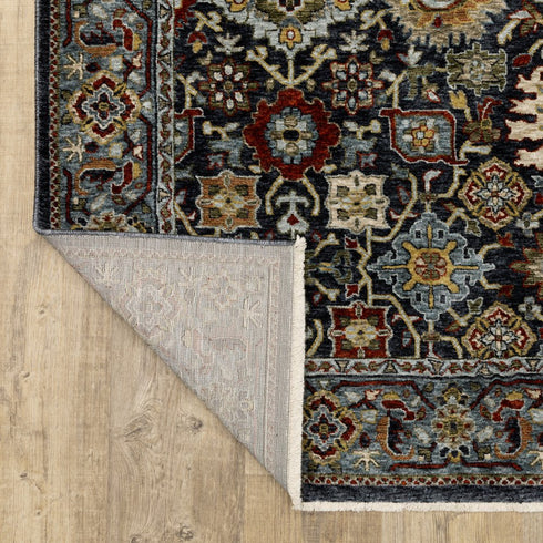 8' X 11' Blue And Beige Oriental Area Rug With Fringe