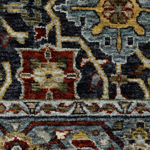 8' X 11' Blue And Beige Oriental Area Rug With Fringe