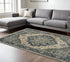 8' X 11' Blue And Beige Oriental Area Rug With Fringe