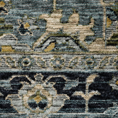 8' X 11' Blue And Beige Oriental Area Rug With Fringe